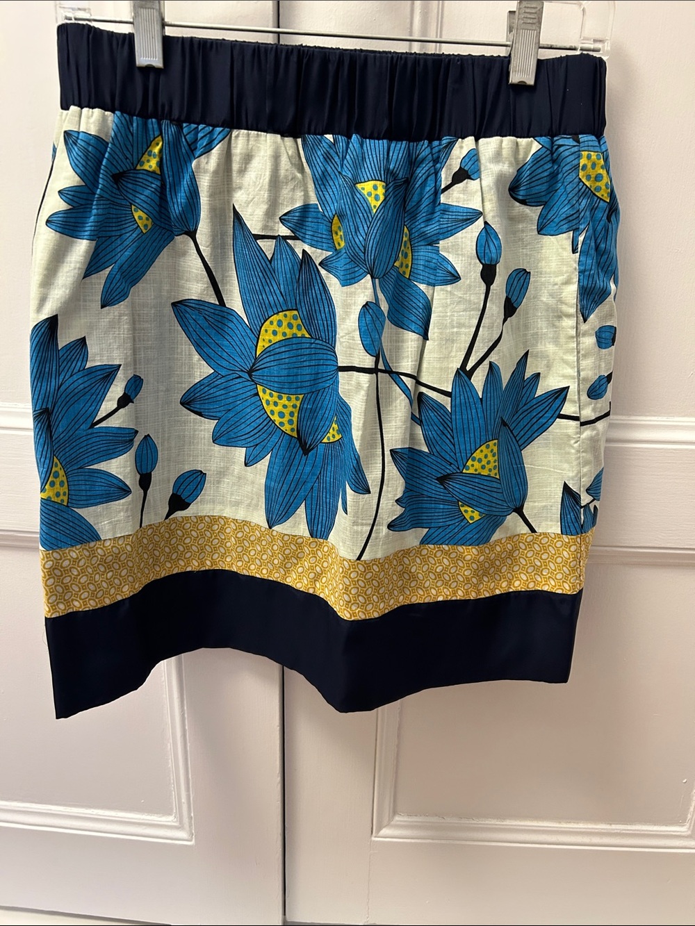 Hype Blue Floral Mini Skirt with Yellow Border